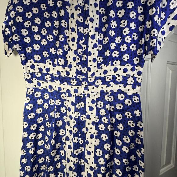 Boden Esmeralda Midi Dress Blue White Geometric Print Size 8 - Picture 4 of 7